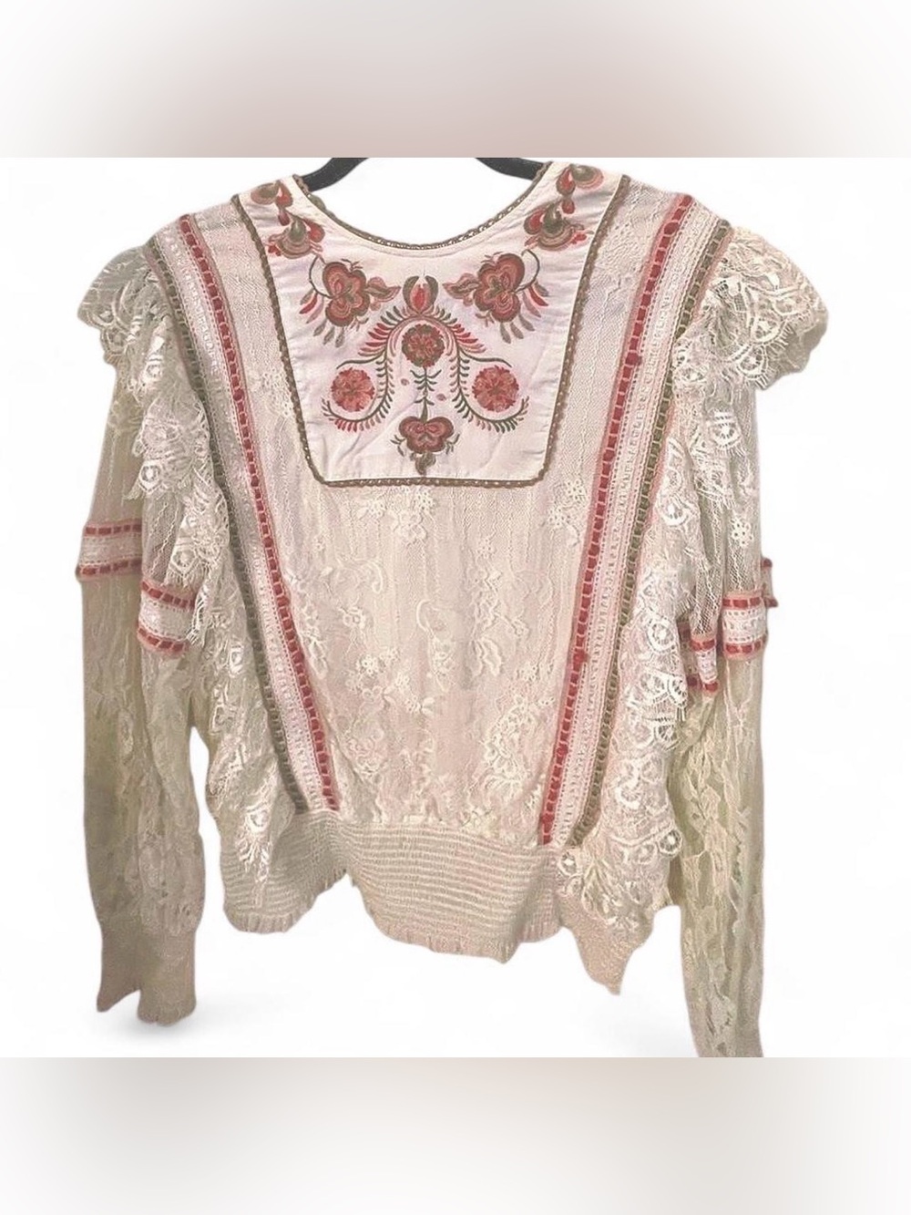 Anthropologie Bl^nk London Kiyana Lace Embroidered Blouse - Ivory Coral - Medium - Picture 6 of 8